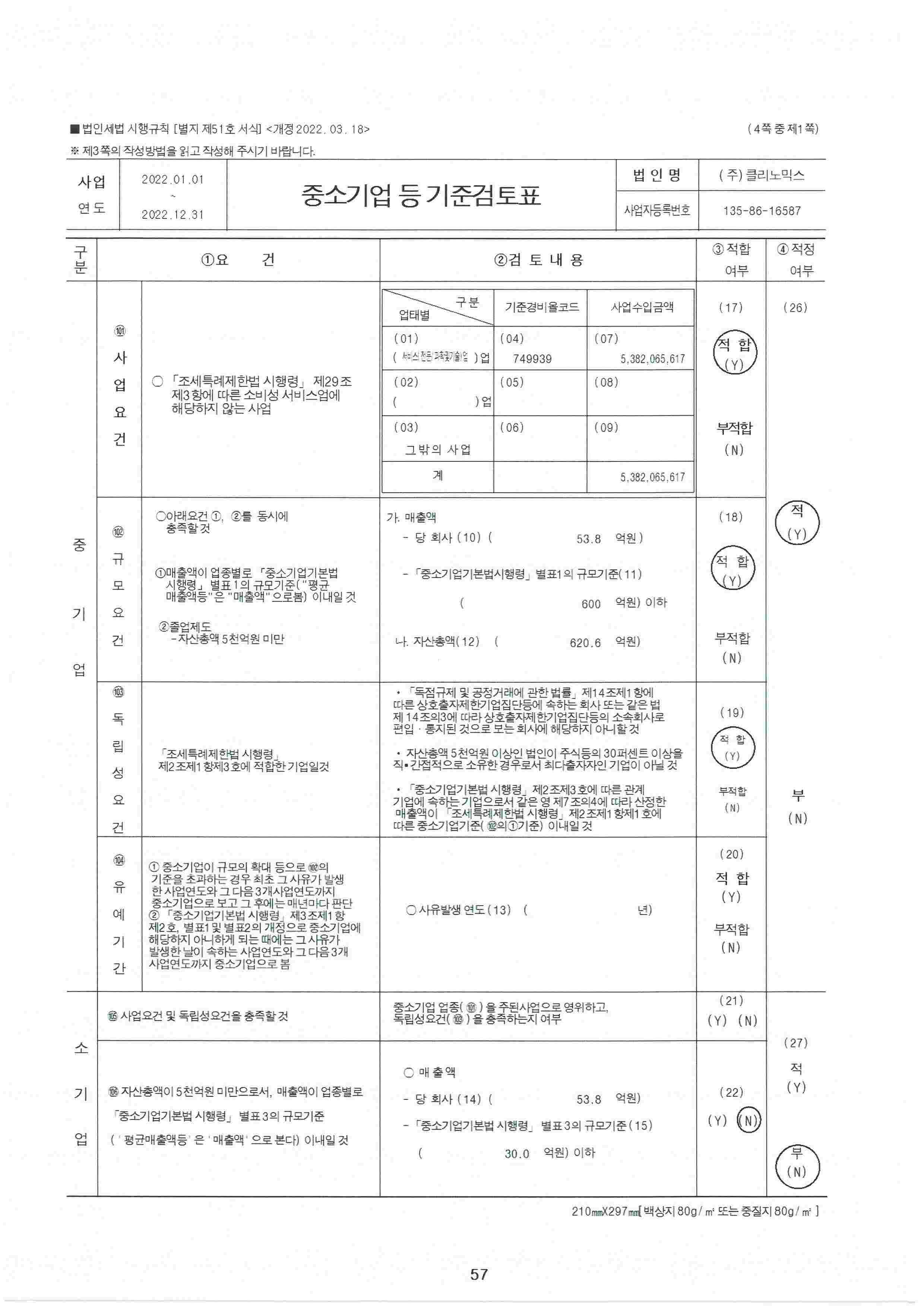이미지: 중소기업 등 기준검토표(p1)
