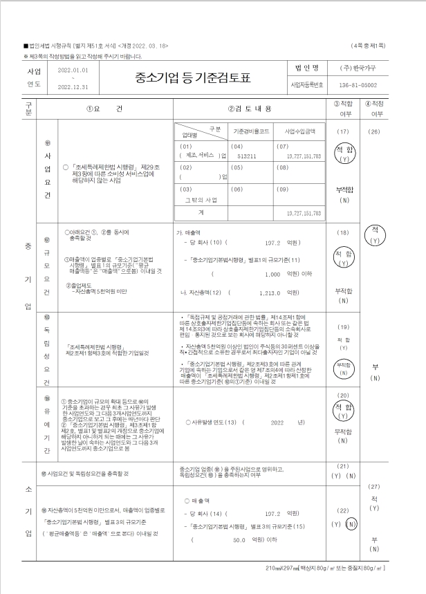 이미지: 중소기업 등 기준검토표