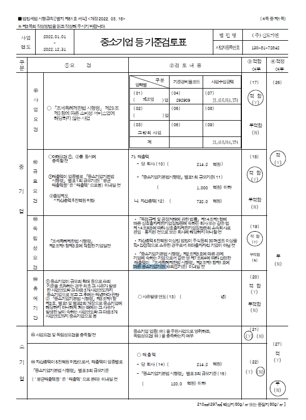 이미지: 중소기업기준 검토표(1)
