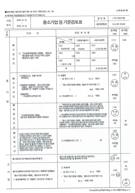 이미지: 중소기업기준검토표