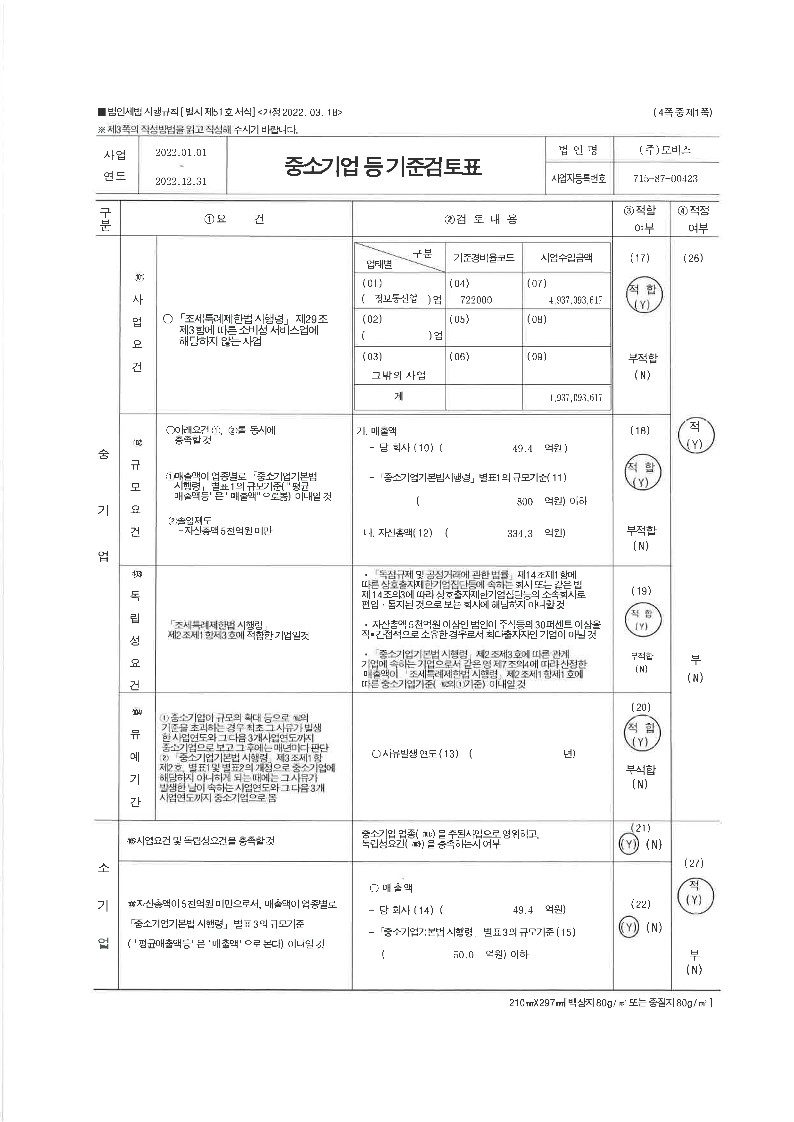 이미지: 모비스 2022 중소기업기준검토표_날인_1