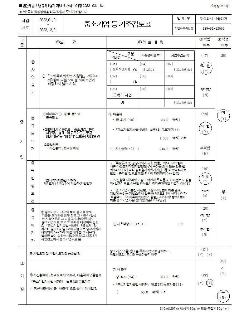 이미지: 중소기업기준검토표23년도1