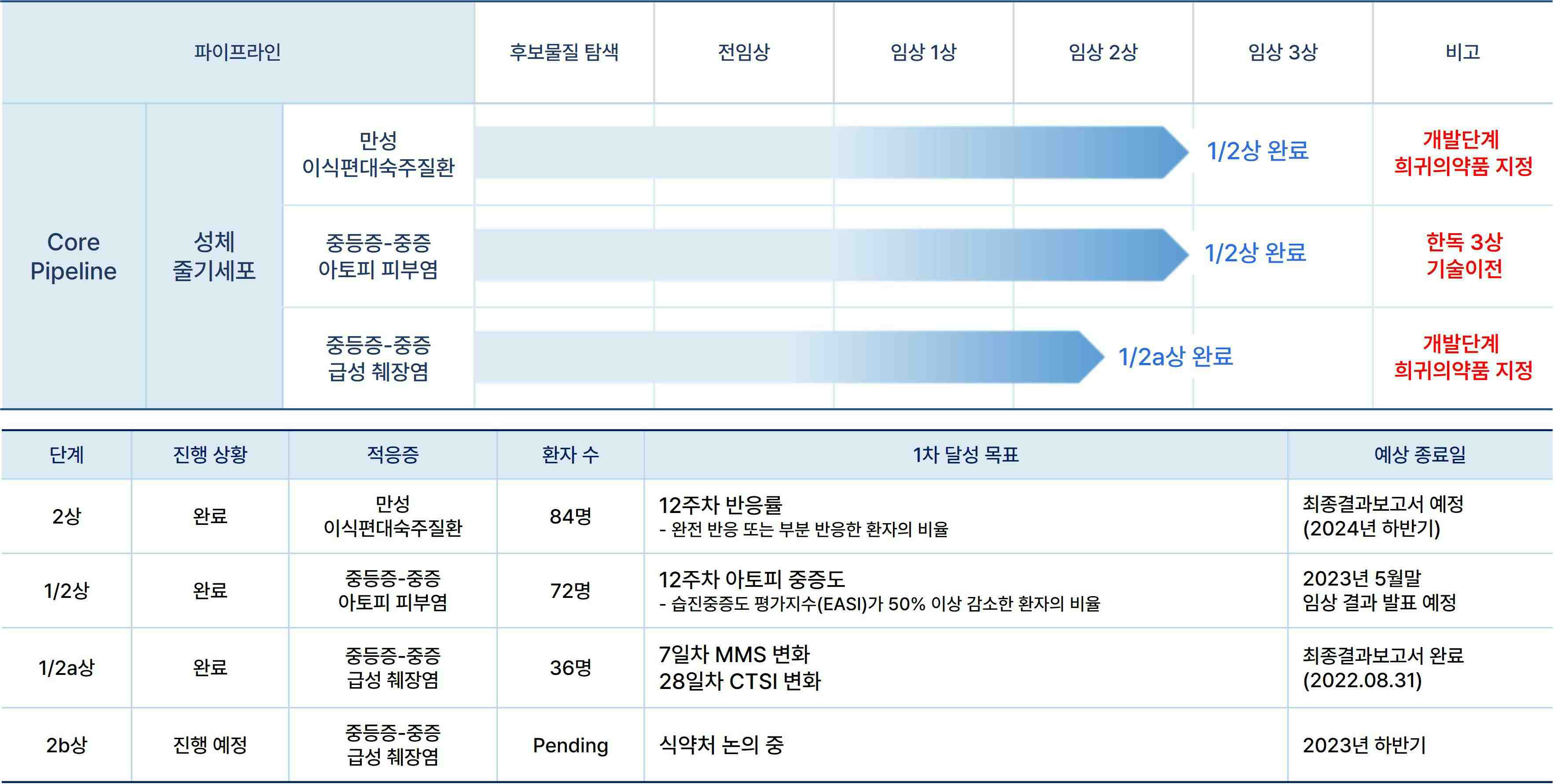 이미지: 주요 임상파이프라인 현황