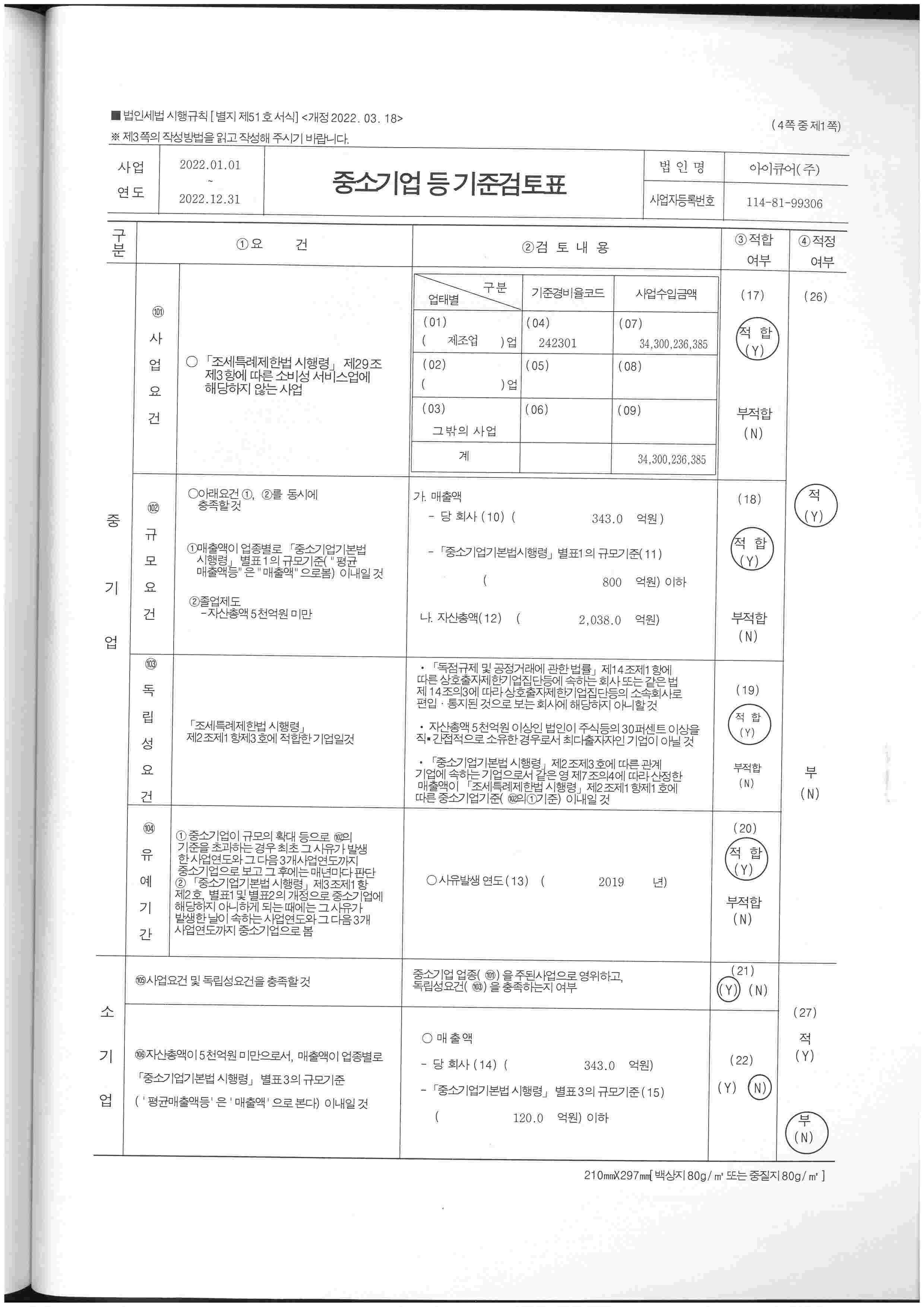 이미지: 2022년 중소기업 등 기준검토표1