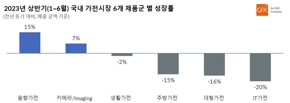 이미지: 2023년 상반기 국내 가전시장 제품군 별 성장률