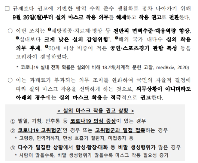 이미지: 실외 마스크 착용 자율 전환 방안