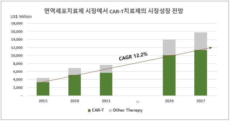이미지: 면역세포치료제 시장에서 car-t 치료제의 시장성장 전망