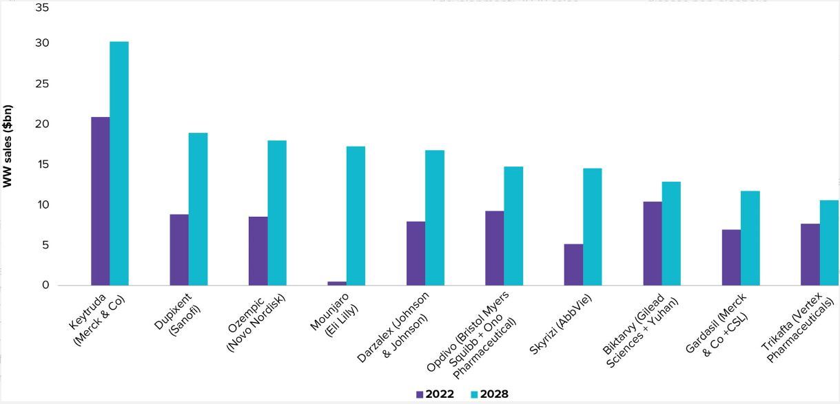이미지: [글로벌 Top 10 매출 의약품 2022-2028]