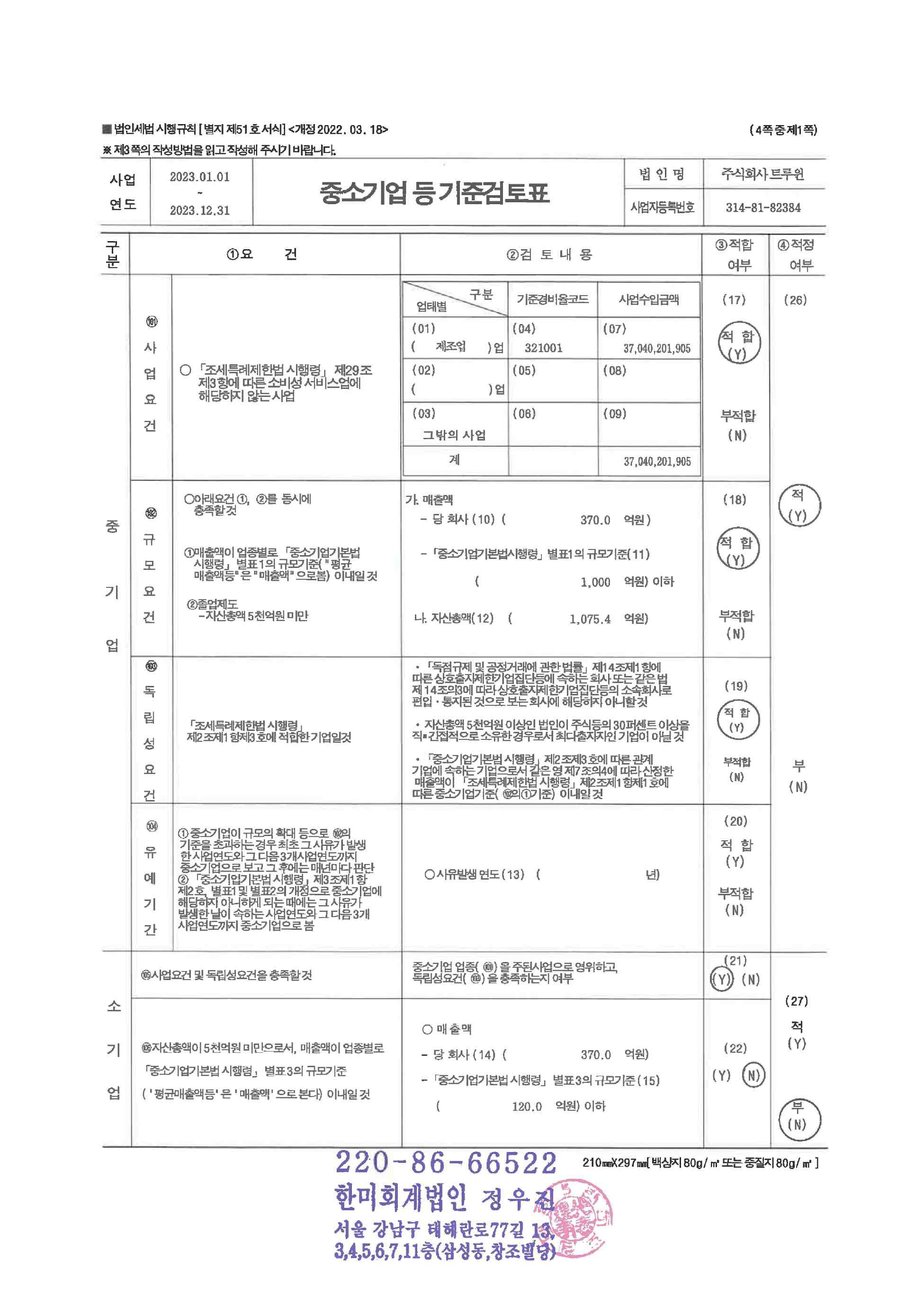 이미지: 중소기업등기준검토표_주식회사 트루윈_1
