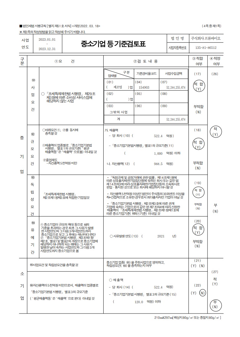 이미지: 중소기업기준검토표_23년