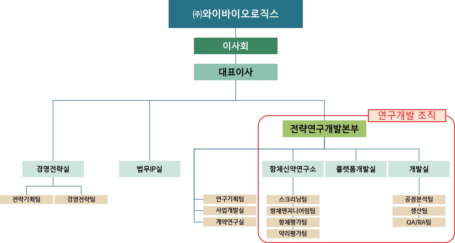 이미지: 와이바이오로직스 조직도