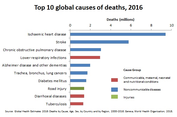 이미지: [Top 10 global causes of deaths 2016]