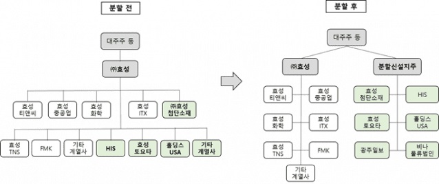 이미지: 인적분할 후 지주회사별 구조도
