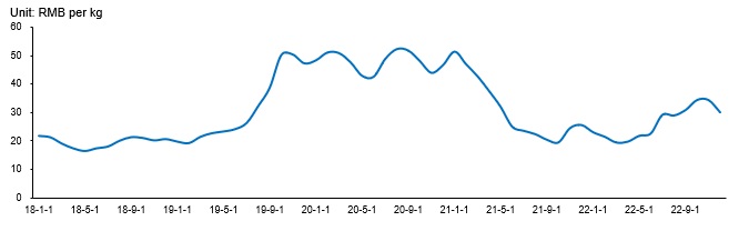 이미지: 돼지고기 가격 추이(2018-2022)