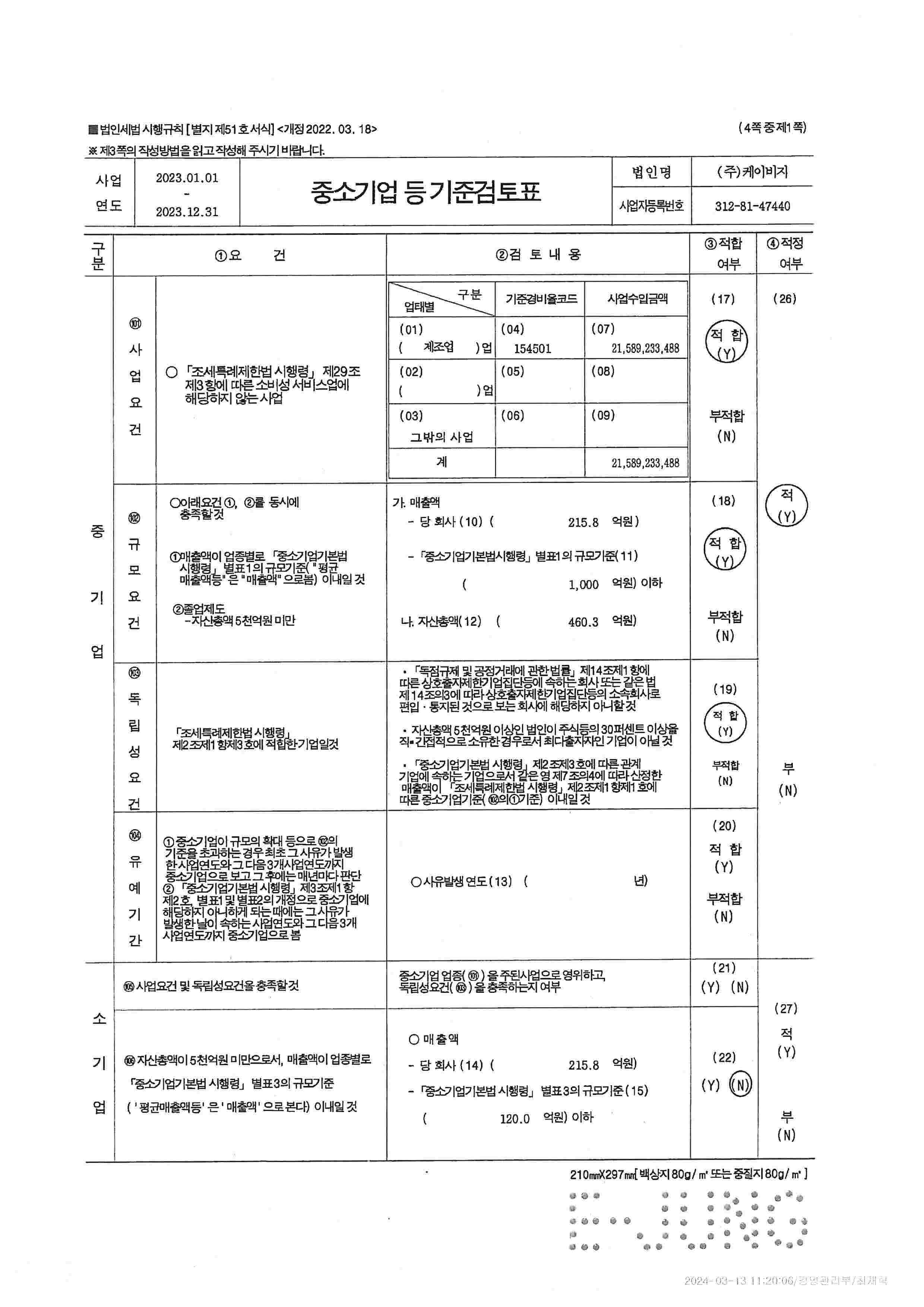 이미지: 중소기업 등 기준검토표1