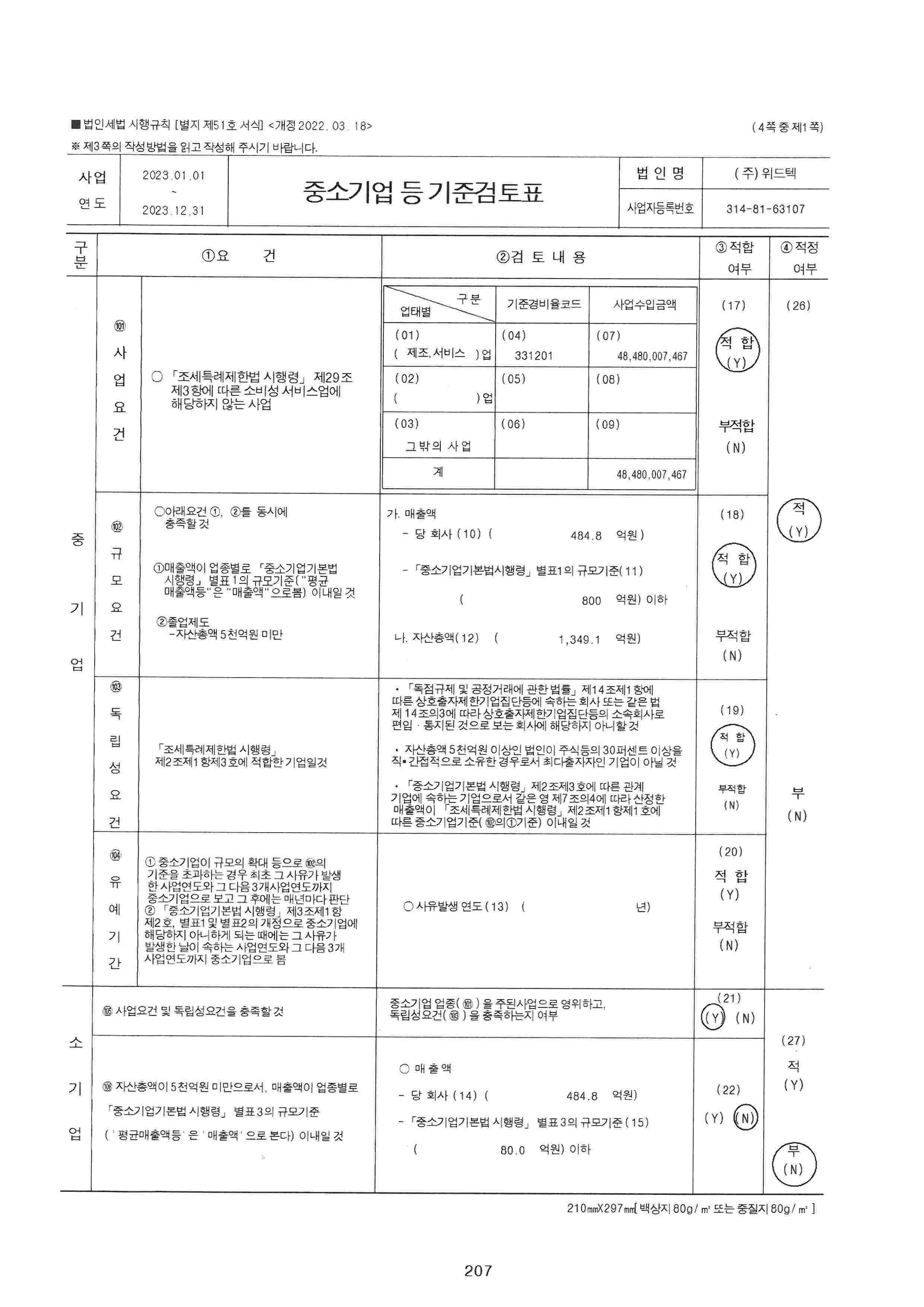 이미지: 중소기업등 기준 검토표_24년-1