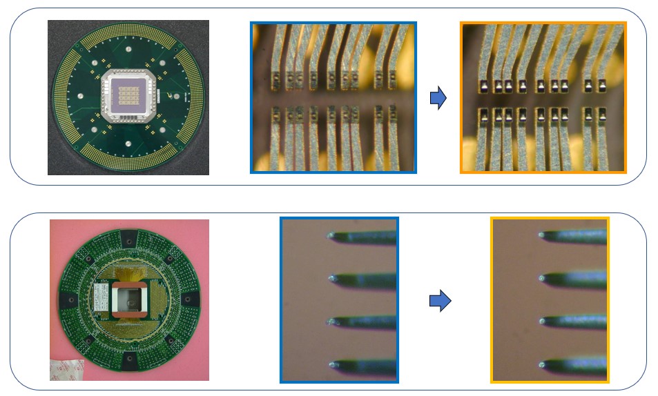 이미지: Wafer 테스트용 프로브 카드의 레이저 클리닝 전후 예시