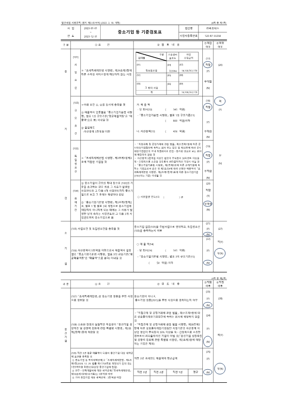 이미지: 중소기업 등 기준검토표