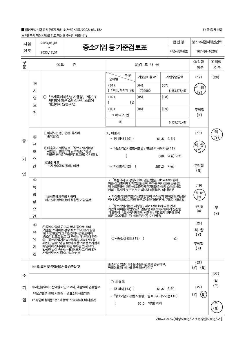 이미지: 중소기업등 기준검토표(1)