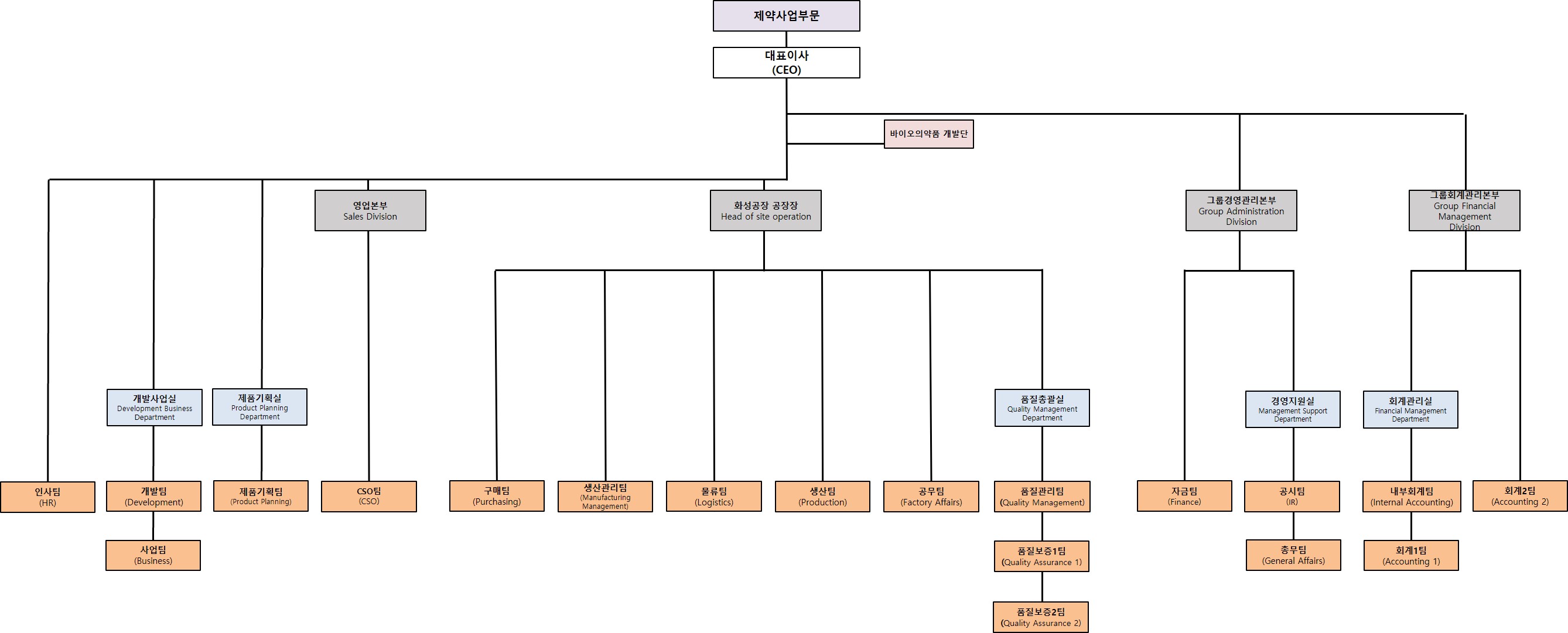 이미지: 제약사업부문 조직도_24.03.31