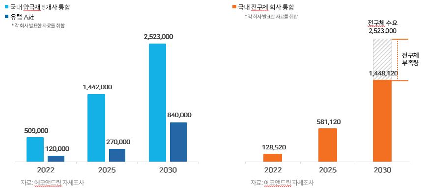이미지: 국내 양극재, 전구체 생산 capa
