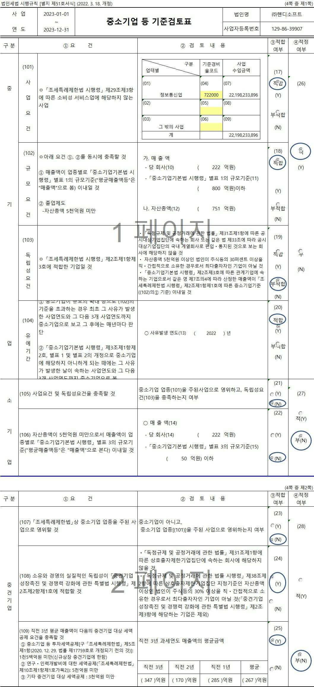 이미지: 23년 중소기업 등 기준점검표