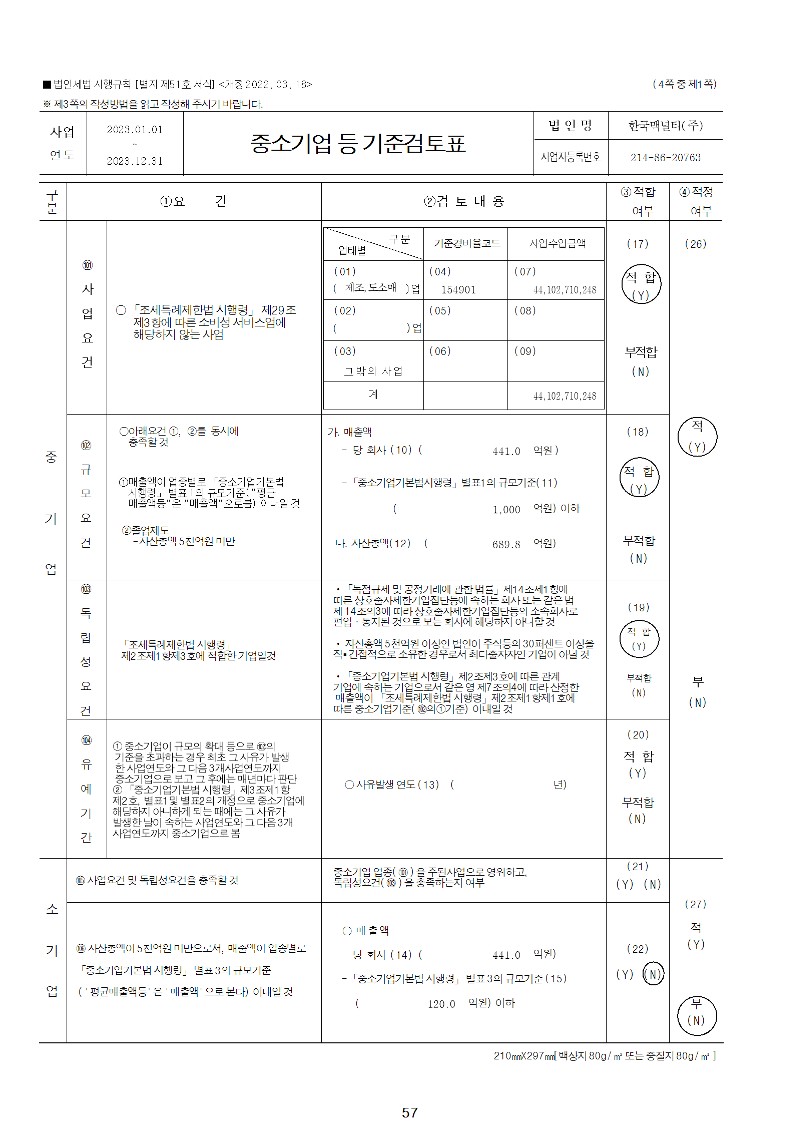 이미지: 중소기업기준검토표(2023)_1