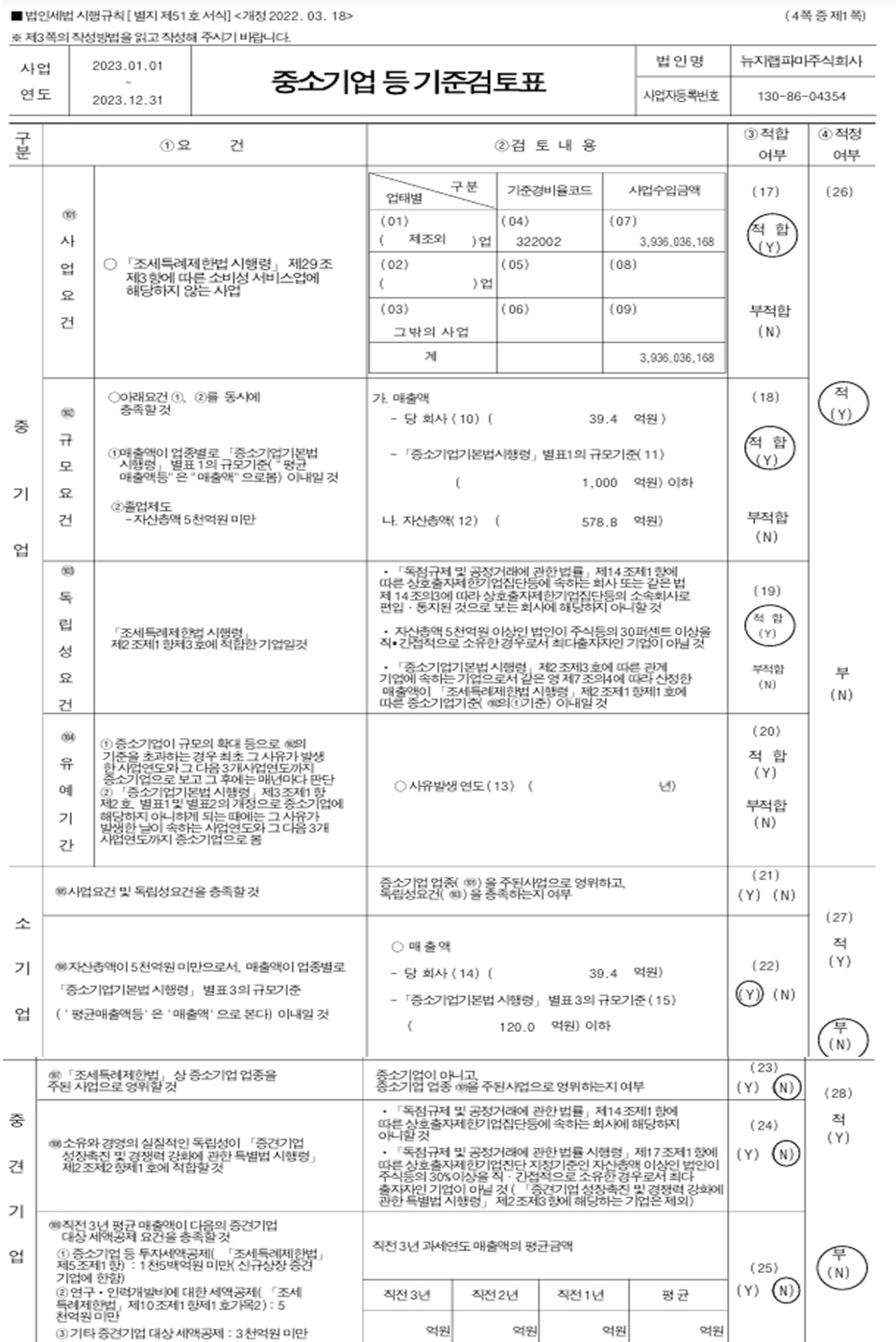 이미지: 중소기업기준검토표