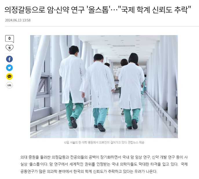 이미지: 의정갈등으로 인한 임상연구 지연 보도내역(2024.06)