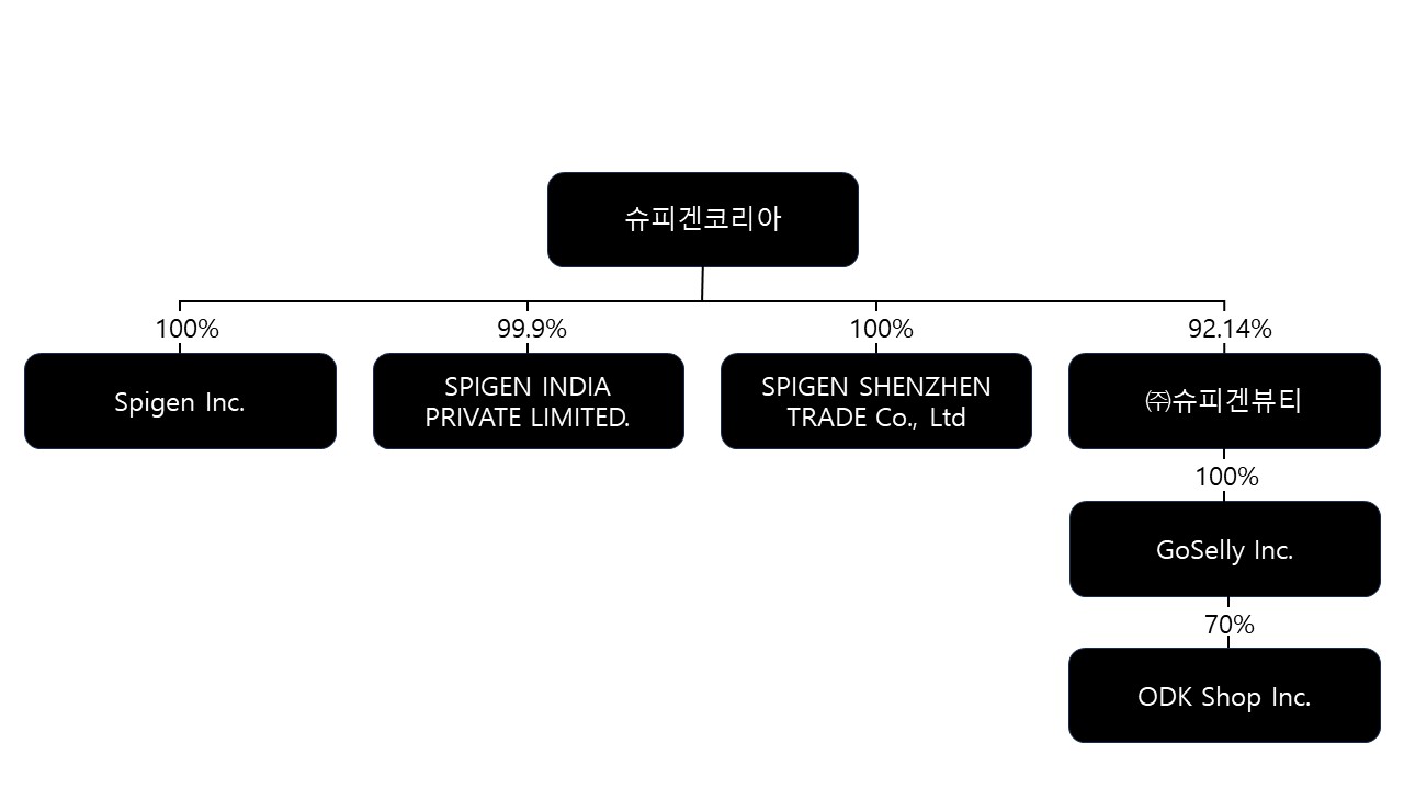 이미지: 슈피겐코리아 연결회사 구조도