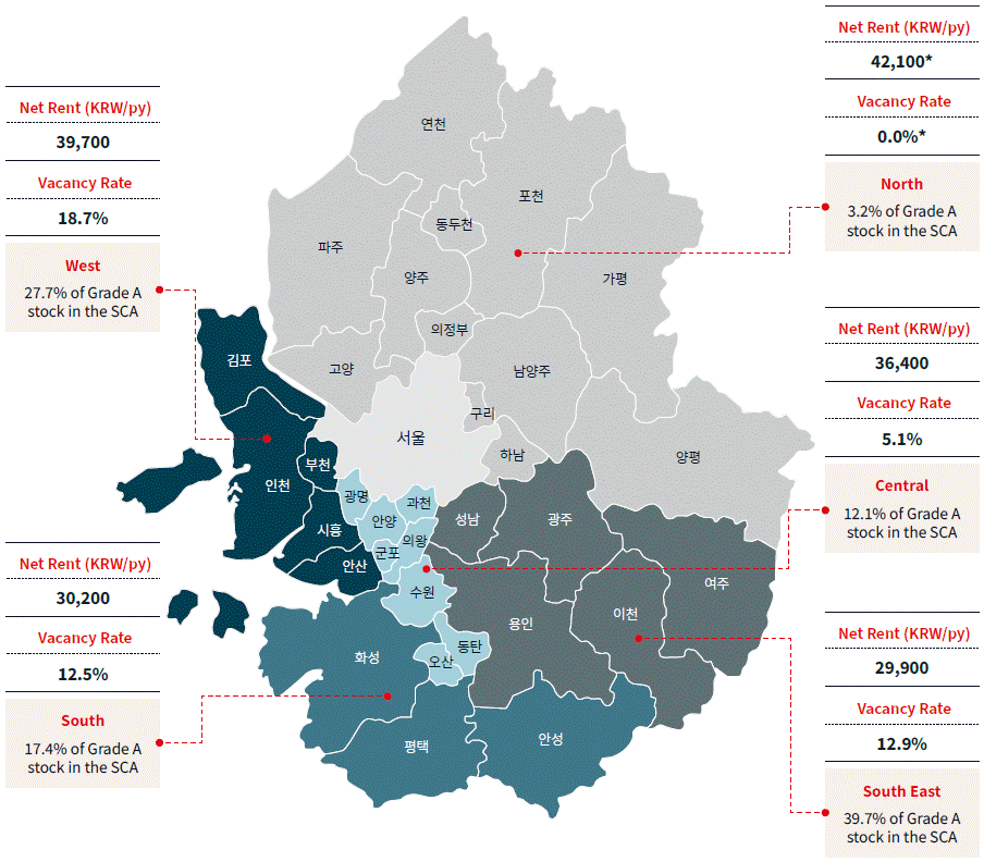 이미지: [2023 권역별 임대료, 공실률]