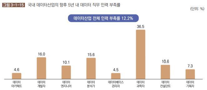 이미지: 국내 데이터산업의 향후 5년 내 데이터 직무 인력 부족률