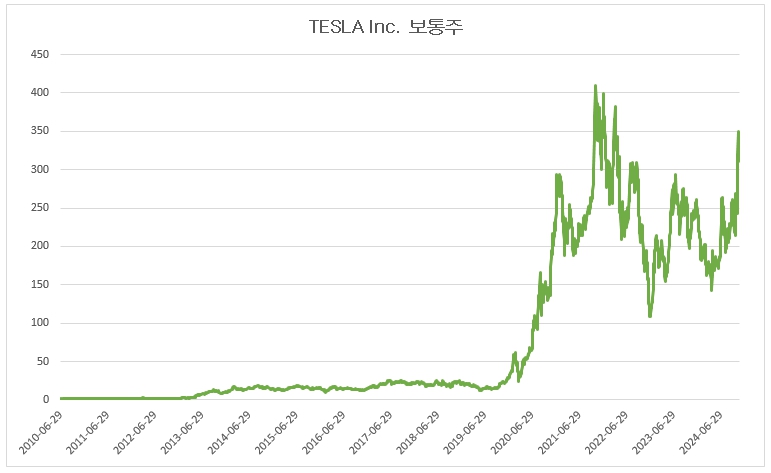 이미지: TESLA Inc 보통주 가격변동 추이