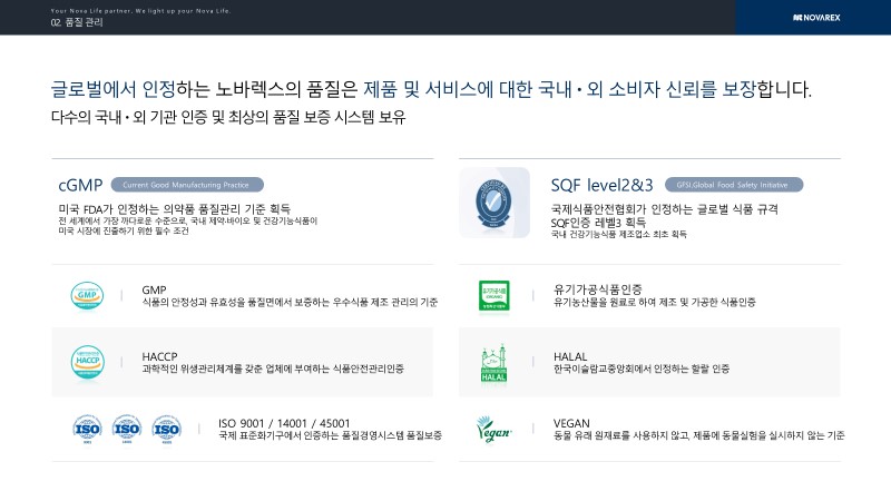 이미지: 노바렉스 국내외 인증현황