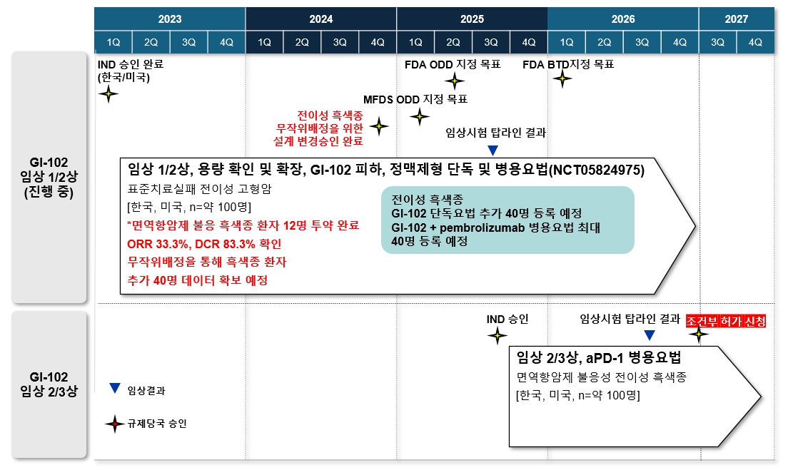 이미지: GI-102 전이성 흑색종 대상 자체 개발 계획