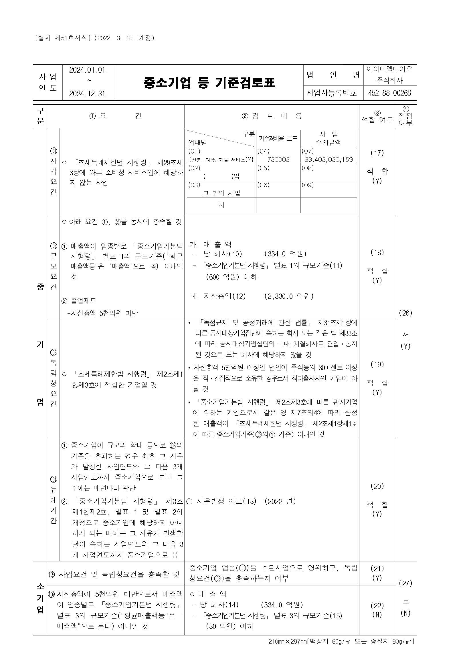 이미지: [중소기업 등 기준검토표_페이지_1]