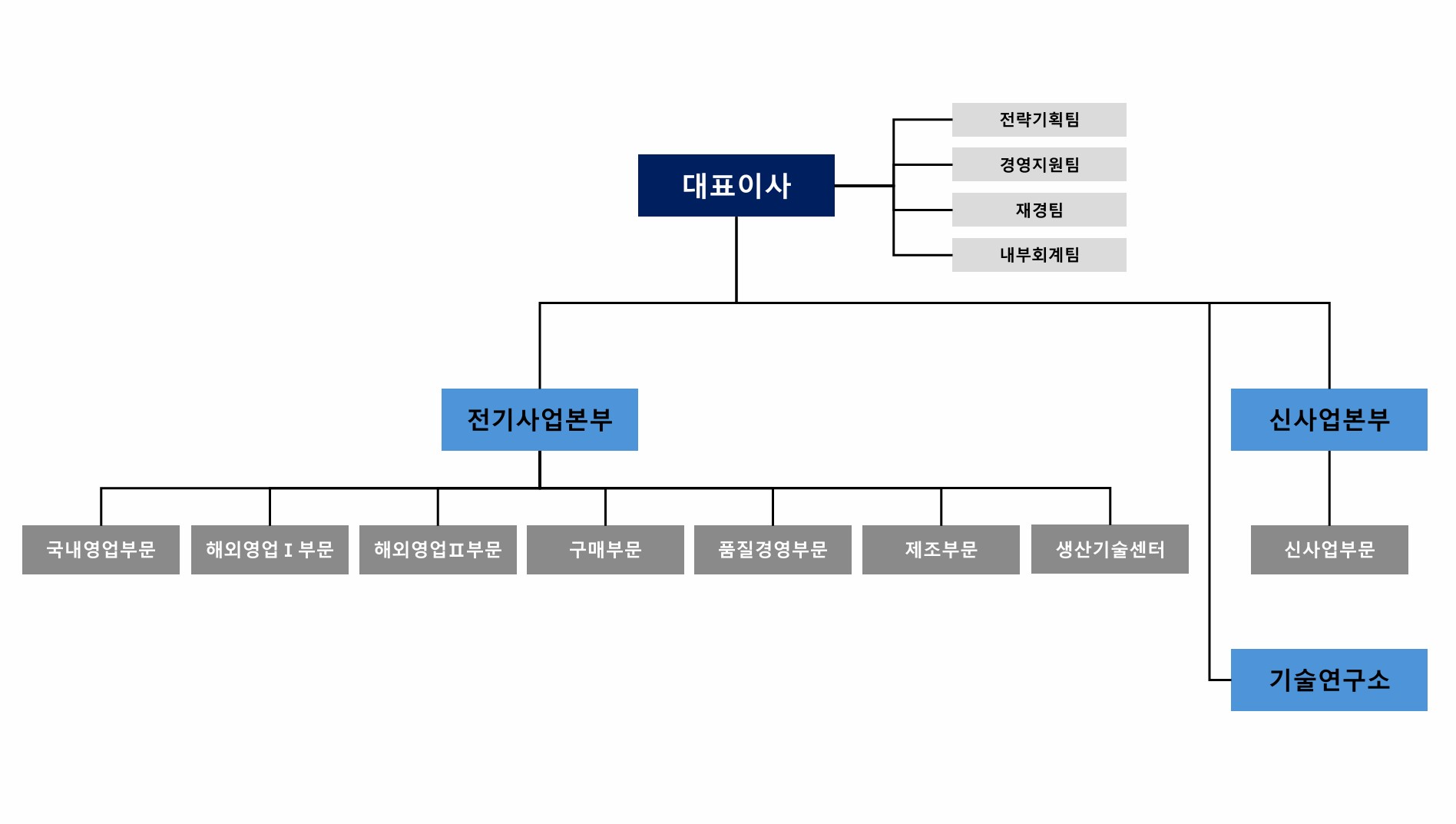 이미지: 산일전기 조직도(2024.12.31 기준)