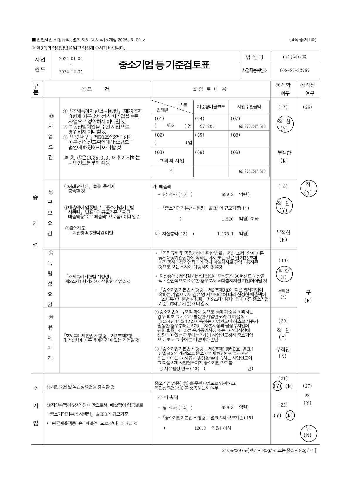 이미지: 중소기업기준검토표(2024년)
