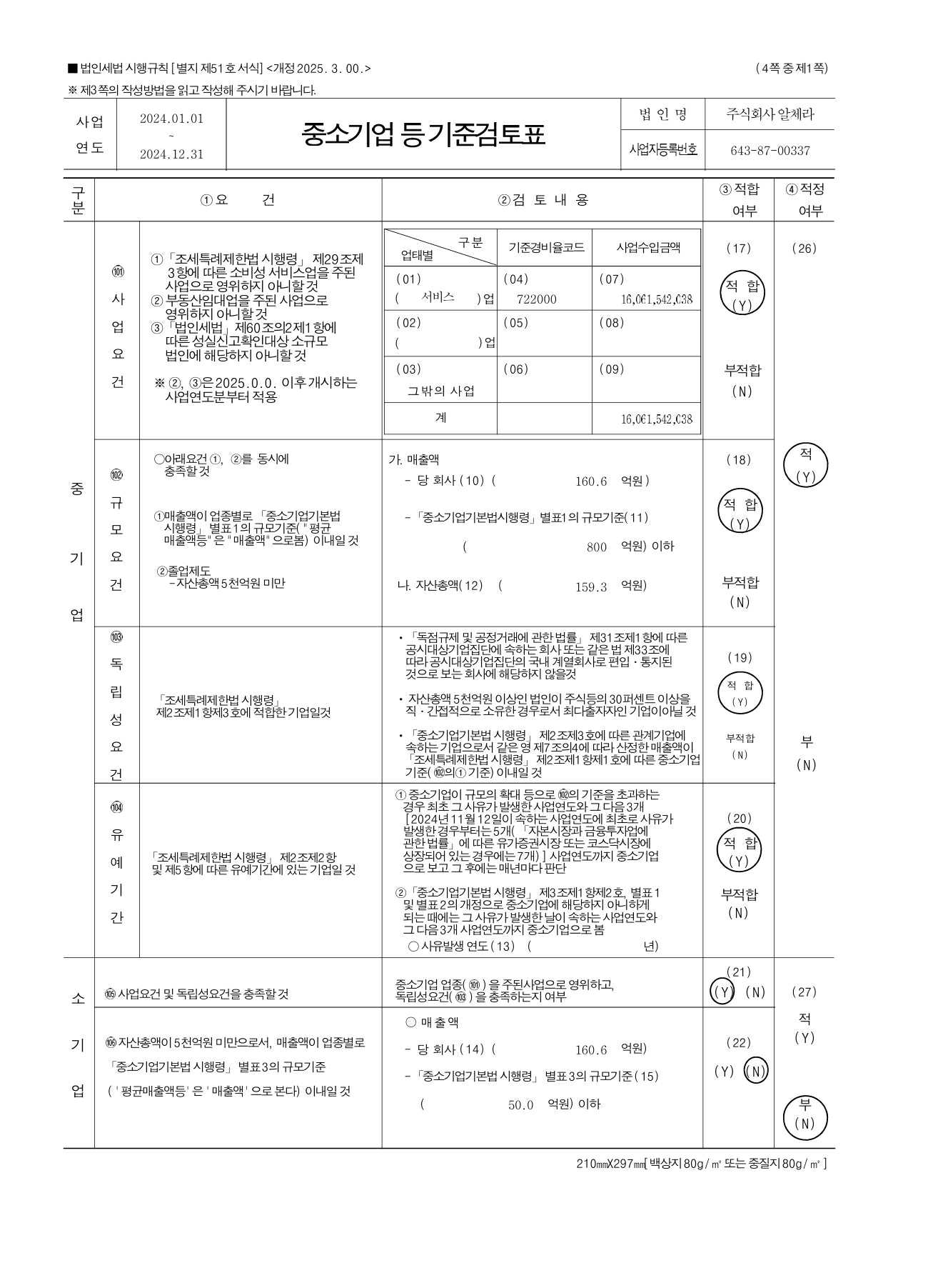 이미지: 중소기업 등 기준검토표1