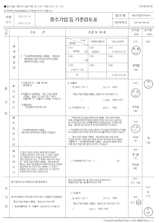 이미지: 중소기업등기준검토표