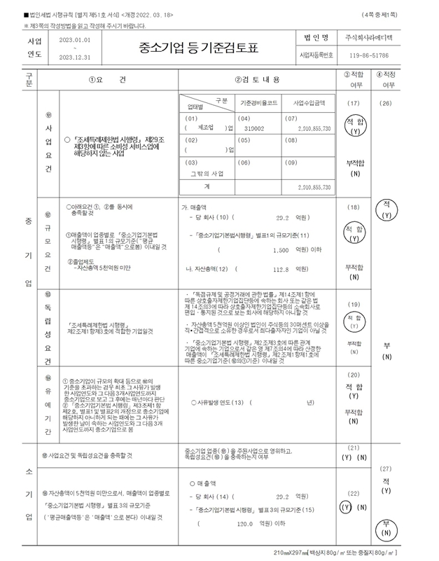 이미지: 중소기업기준 검토표