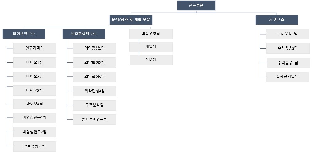 이미지: 보로노이㈜ 연구개발 부문 조직도_2024.12.31