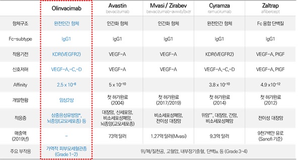 이미지: VEGF/VEGFR 표적치료제 비교