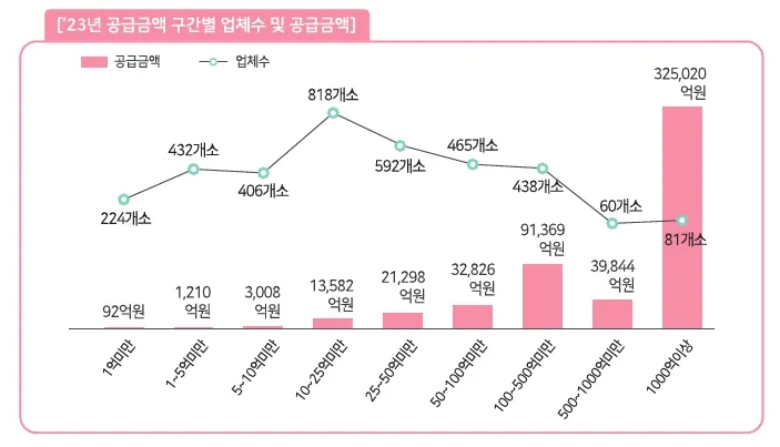 이미지: 공급금액 구간별 업체수 및 공급금액