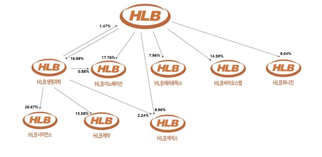이미지: 합병 전 계열사 간 주요 지분 구조