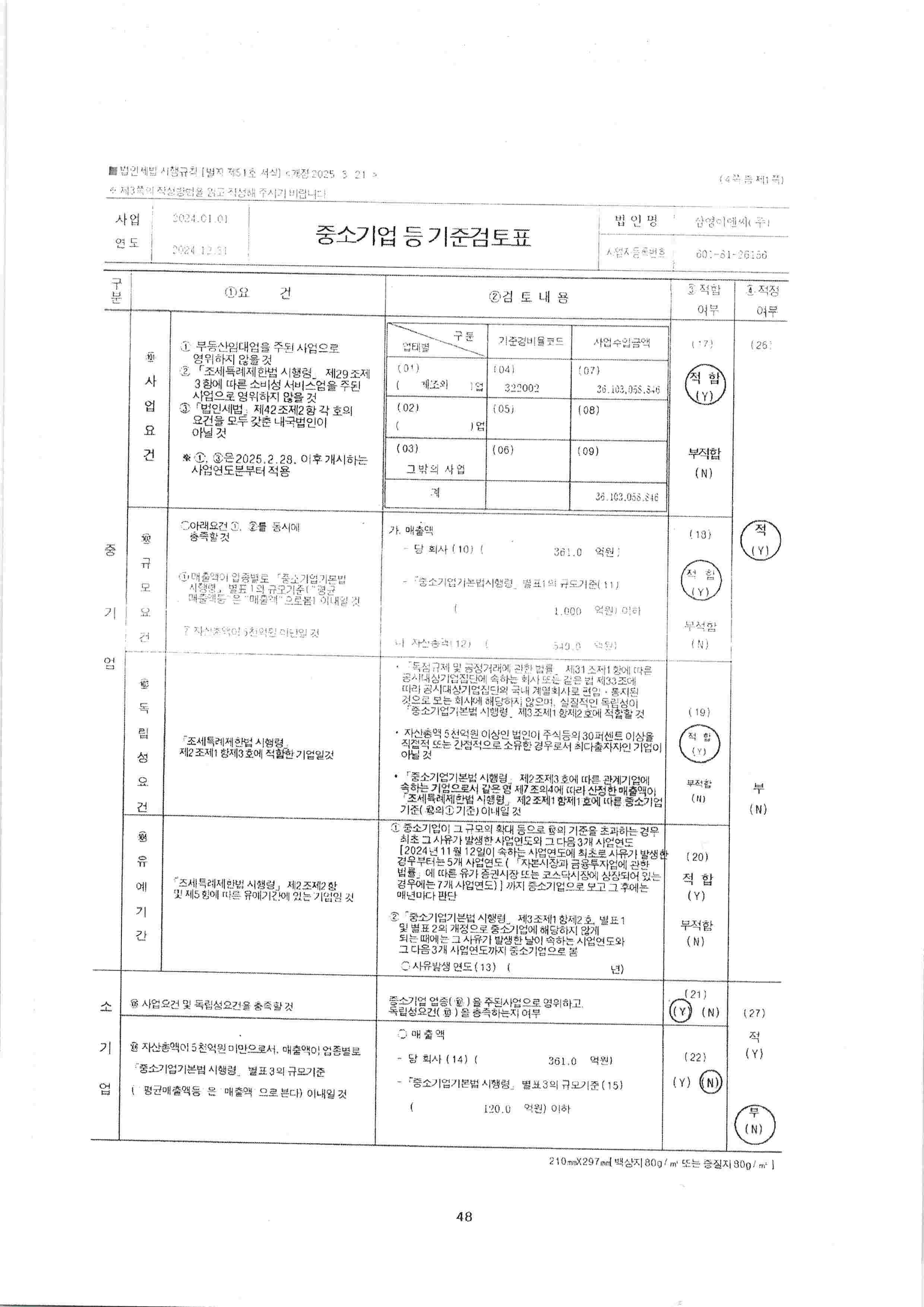 이미지: 중소기업기준검토표(2024년)