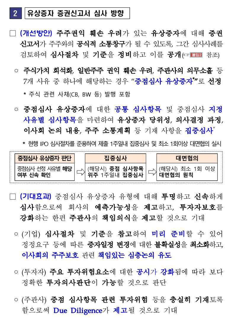 이미지: 유상증자 증권신고서 심사 방향