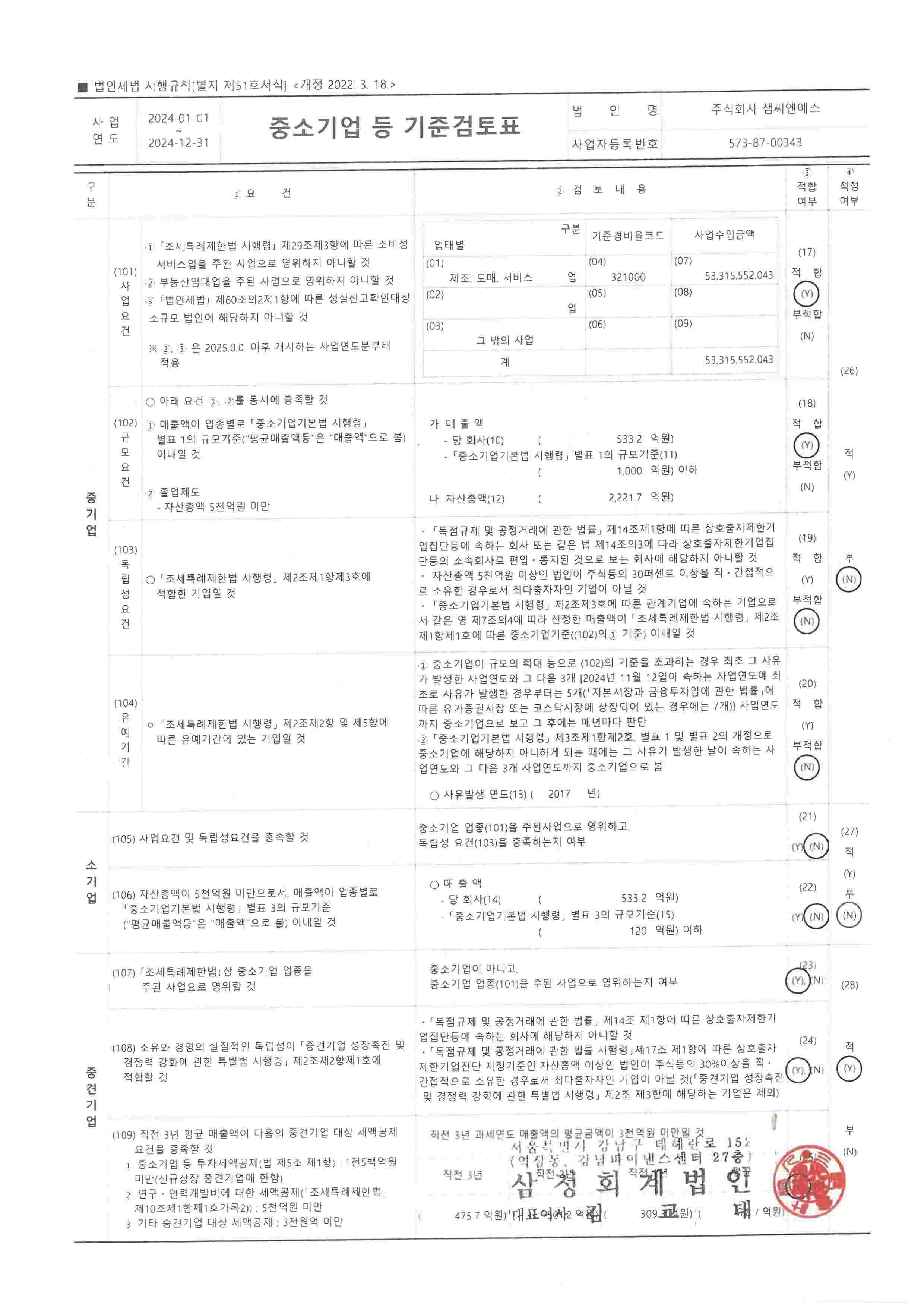 이미지: [샘씨엔에스] 중소기업검토표(2024년)