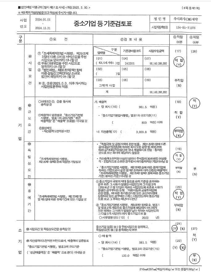 이미지: 중소기업 등 기준검토표(1)