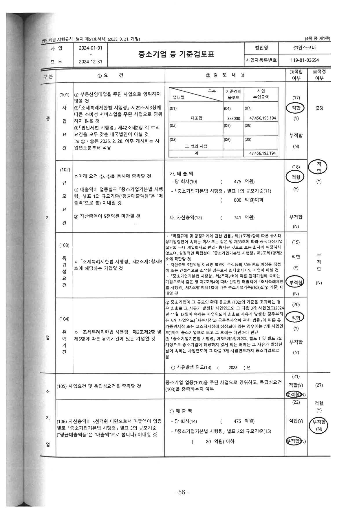 이미지: 중소기업기준검토표_2024